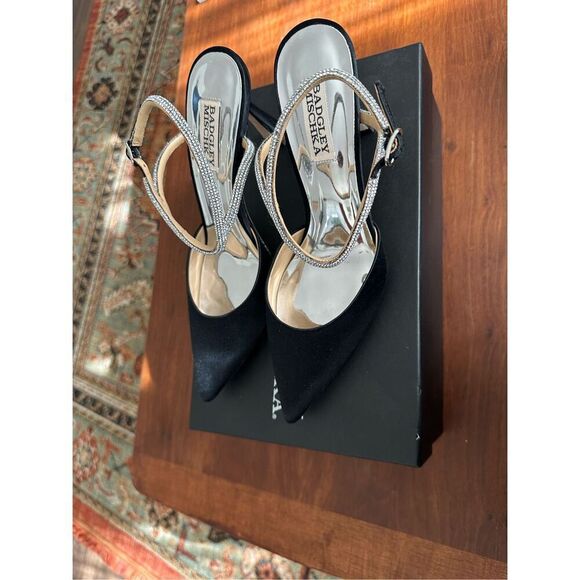 Badgley Mischka Kamilah Pointed Toe Stiletto in Black Satin - Picture 4 of 12